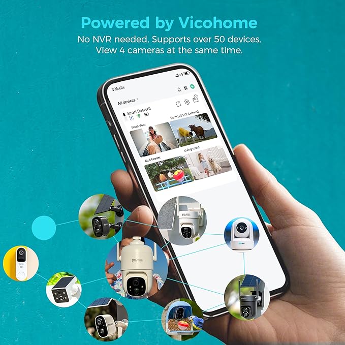 Vicohome CG6 Best 2K Solar Security Camera Wireless Outdoor System, No NVR Needed, Battery Powered, Easy to Setup, Motion Detection, Two Way Audio,Color Night Vision, SD Slot, 180 Days Exchange Policy