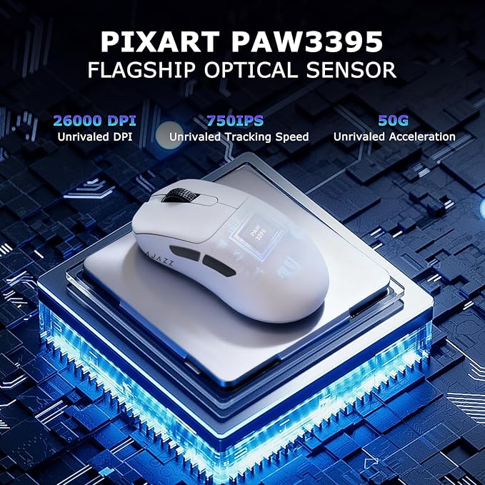 AJ179PRO PAW3395 26000 DPI Gaming Mouse, 8000Hz Polling Rate, 58g Ultra-Light, Tri-Mode (2.4G/Wired/Bluetooth 5.2), Magnetic RGB Charging Dock, Ergonomic Right-Hand Design, White