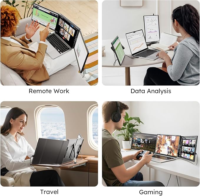 Dopesplay 14.1" Triple Portable Monitor with Case FHD 1920x1200 IPS Laptop Screen Extender Type-C/USB, Plug & Play | Fits 14"-17" Laptops, Compatible with Mac/Windows/Chrome/Switch