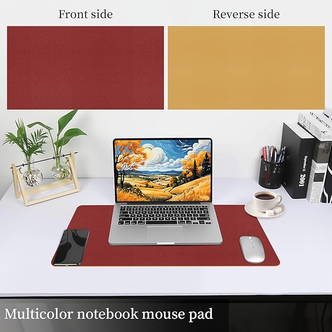 Bloss Red Leather Desk Mat Protector,Large Mouse Pad,Dual-Side Use Mouse Pads,Office Desks Mats,Laptop Protector Desks Mat,Waterproof Dual-Side Desk Keyboard/Writing Pad for Office/Home.23.6"x 13.8"