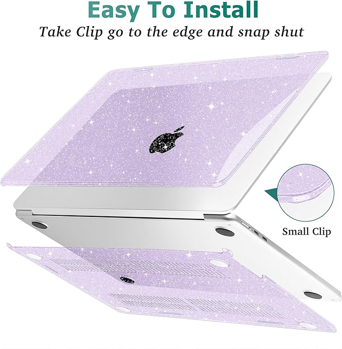 May Chen Case for MacBook Air 13/13.6-inch (M5/M4/M3/M2, 2022-2026 Models A3449 A3240 A3113 A2681), Lightweight | Closes Seamlessly | Ideal for Work Hard Shell Case, Purple Glitter