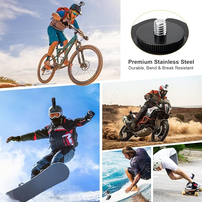 Adhesive Helmet Camera Mount Fits for GoPro Hero 13, Insta360 X5/X4/X3 and DJI Action Sports Cameras, Flexible Sticky Accessories Bracket Base for Motorcycle, Surfboard, Snowboard, 2 Pack