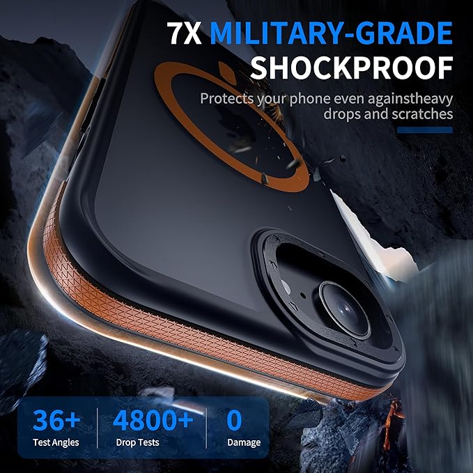 Strong Magnetic for iPhone 16E/17E Case [5X Military-Grade Protection] Compatible with fit MagSafe Shockproof Translucent Slim Thin Case for iPhone 16E-6.1", Orange Bumper