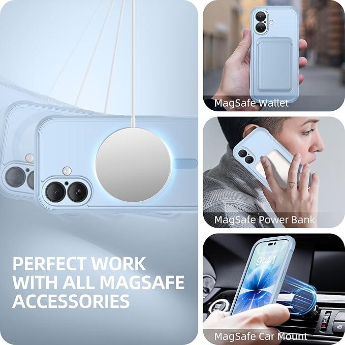 BERFY for iPhone 17 Case, Compatible with MagSafe, Built-in Glass Screen Protector, Camera Protection, Shockproof Full Body Phone case 6.3", Clear Blue