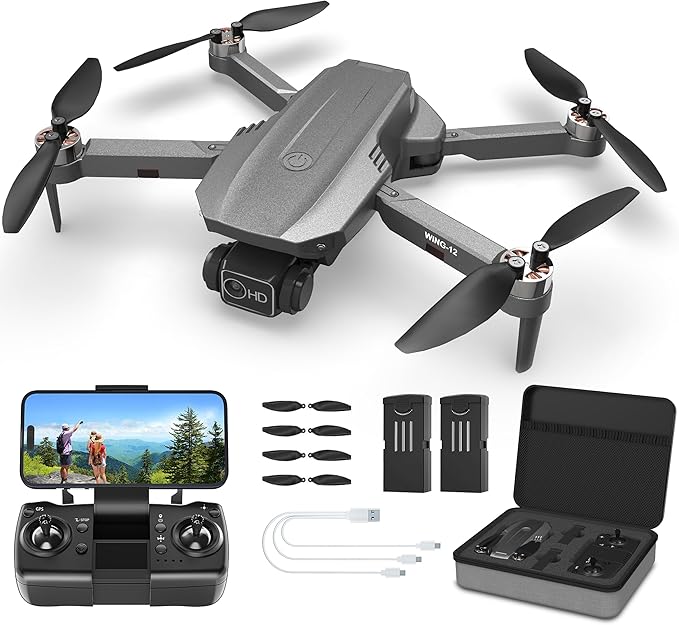 B12 Drone with Camera 4K, GPS Drone, Under 249g, RC Quadcopters with Follow Me. Brushless Motor, Smart Auto Return Home, Waypoint Fly, Lightweight and Foldable Quadcopters for Beginner