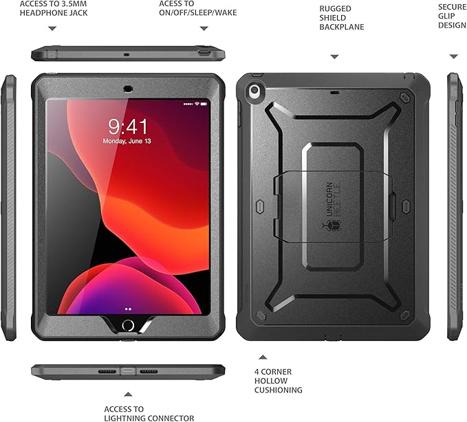 SUPCASE for iPad 9th Generation Case with Screen Protector (Unicorn Beetle Pro), [Built-in Stand] Heavy Duty Rugged Protective Case for iPad 10.2 9th / 8th / 7th Generation (2021/2020/2019), Black