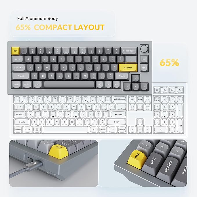 Keychron Q2 Wired 65% Mechanical Keyboard with Knob & RGB - Hot-Swappable Gateron G Pro Blue Switch, QMK/VIA Programmable, Double Gasket Mount, Aluminum Body for Mac/Windows/Linux (Grey)
