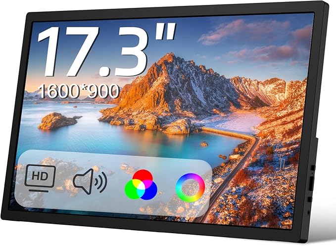 17.3" Large Portable Monitor,IPS Gaming Monitor Laptop Monitor with Built-in Kickstand HDMI USB C External Screen for PC Mac Phone Xbox PS5 - A1M（17.3"）