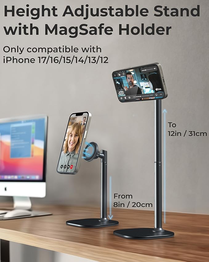 COOPER MagStand - iPhone Stand for Desk & Video Recording, Compatible with MagSafe, Stand for iPhone 17 Pro Max Plus, 16/15/14/13/12 (x2 Pack - Night Black)