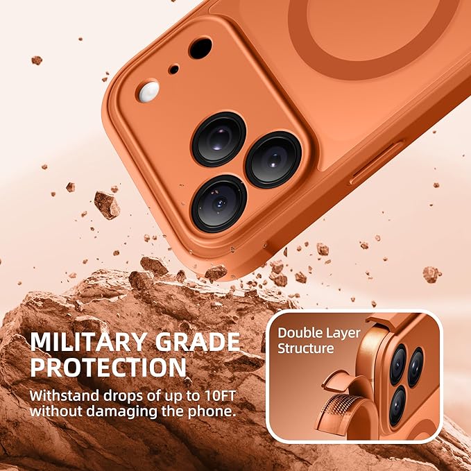 BERFY for iPhone 17 Pro Max Case, Compatible with MagSafe, Built-in Glass Screen Protector, Camera Protection, Shockproof Full Body Phone case 6.9", Translucent Cosmic Orange