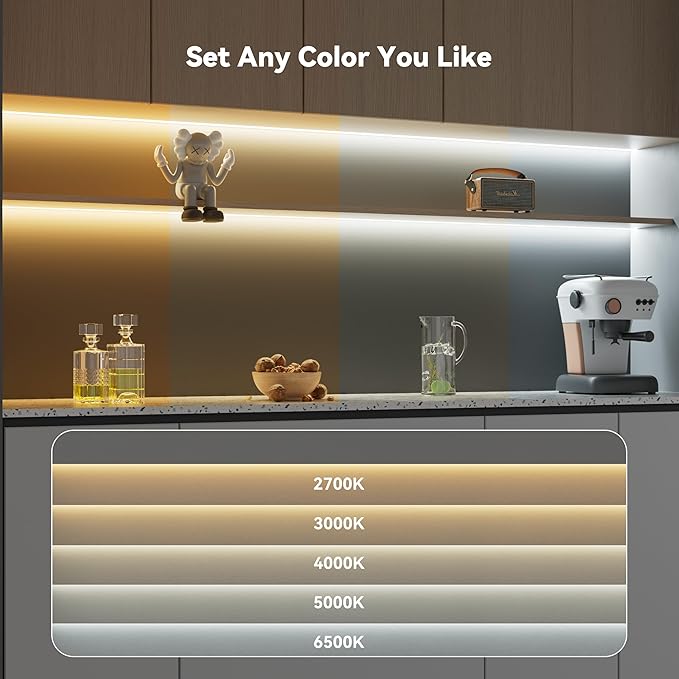 PAUTIX COB LED Strip Lights 2700K-6500K CCT Tunable White UL-Listed Dotless LED Lights with RF Remote,16.4ft Super Bright Dimmable 24V Tape Light,for Under Cabinets Bedroom Kitchen Office Lighting