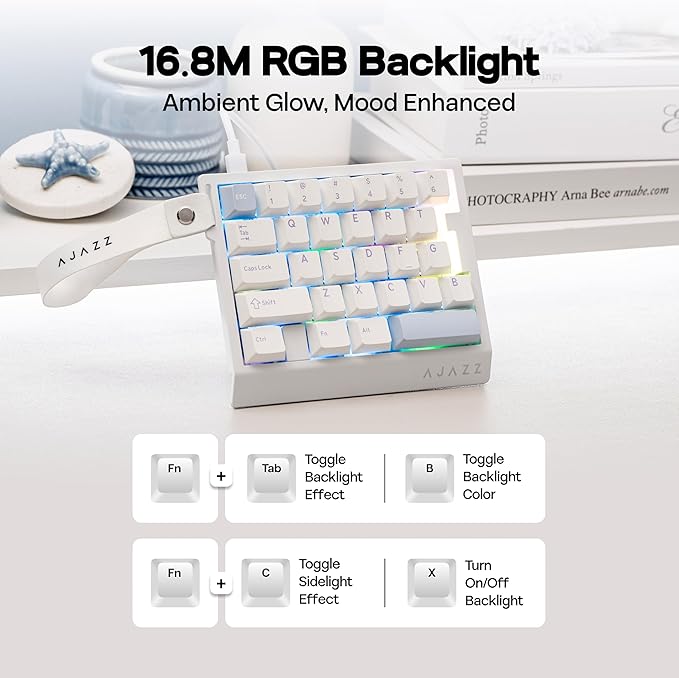 MechLands AJAZZ AK029 One Handed Gaming Keyboard, 8Khz Polling, 29 Keys Rapid Fast Wired Keyboard, SOCD & DKS, Magnetic Switch, Adjustable Actuation, RGB Backlits, Aluminum Plate (White Blue)