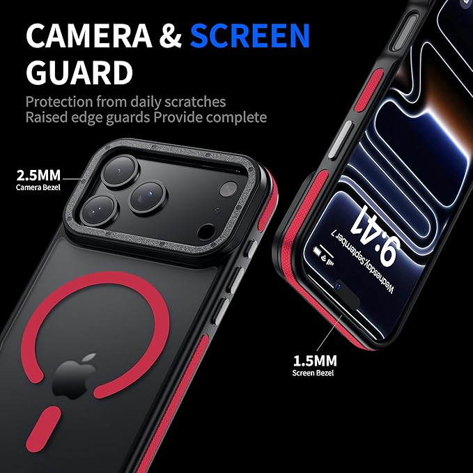 for iPhone 17 Pro Max case with Camera Lens Protector [10Ft Military-Grade Protection] Compatible with fit MagSafe Shockproof Cover Phone case for iPhone 17 Pro max 6.9 inch, Red Bumper