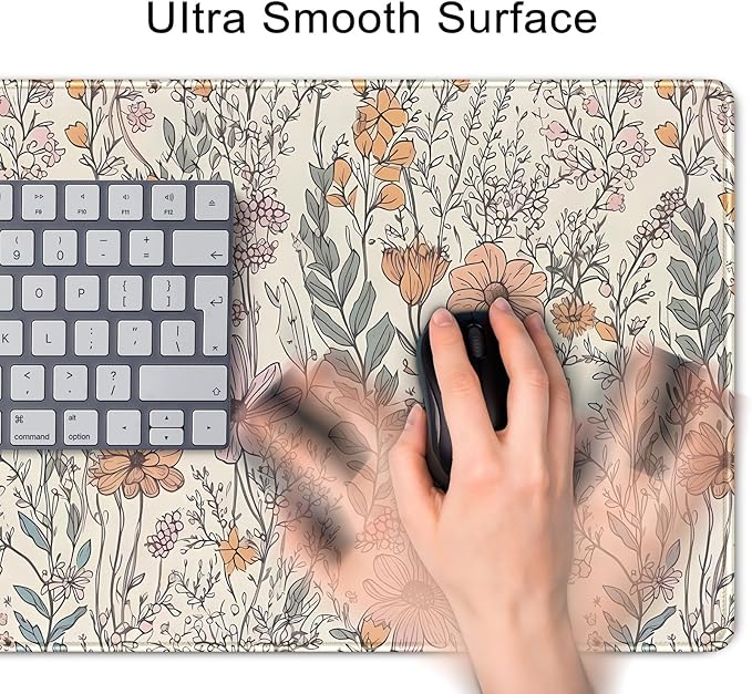 Floral Desk Mat Cute Wildflowers Large Mouse Pad Extended Plant Gaming Mousepad XL Keyboard Mouse Mat Nature Botanical Aesthetic Desk Pad 31.5"x11.8" for Work Office Decor Gifts