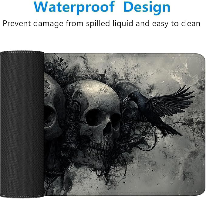 Ghost Skull Fog Desk Pad Mouse Pad Dark Skull Crow XL Mouse Pad Large Mousepad Extended Laptop Keyboard Mat Gaming Desk Pad Mouse Mat 31.5"x11.8" Office Computer Keyboard Laptop Home