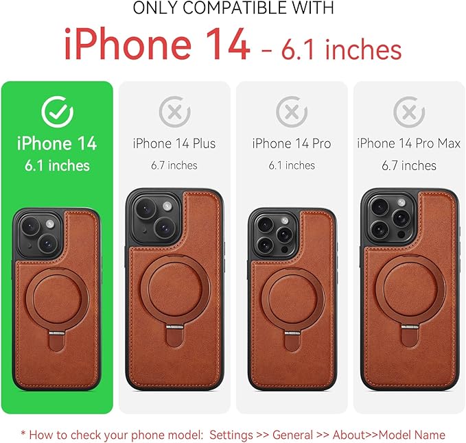 for iPhone 14 Case with Stand Compatible with Magsafe Slim PU Leather & Durable TPU Drop Proof Magnetic Kickstand Protective Phone Cover with Tempered Glass Screen Protector 6.1", Brown