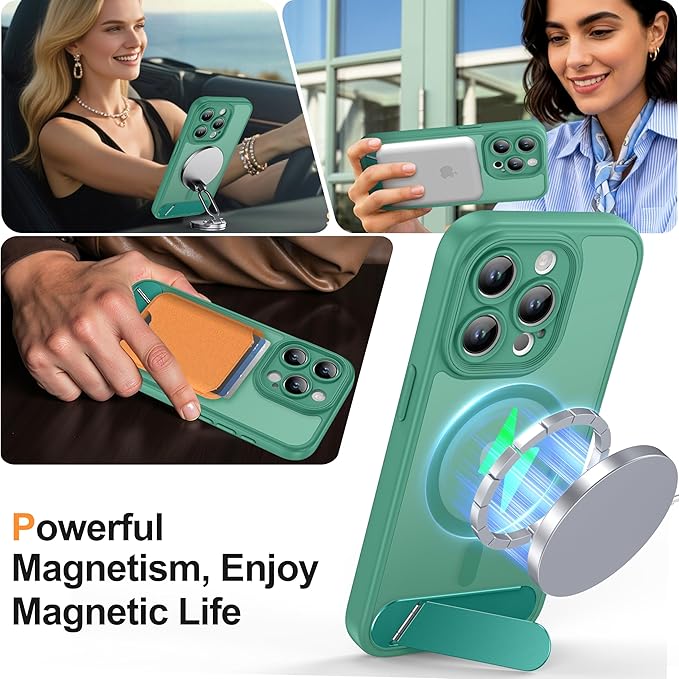 Magnetic Compatible with iPhone 15 Pro Case, [Built-in Kickstand][Full Camera Protection][Compatible with MagSafe][Anti-Fingerprint] Shockproof Phone Case for iPhone 15 Pro 6.1",Cyan