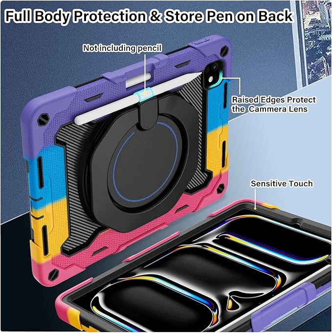 ROISKIN for iPad Pro 11 inch Case (M5/M4 (2025/2024)), Pro 11'' 6th/5th Gen -with HD Screen Protector, 360 Kickstand/Handle, Shoulder Strap, Pen Holder, Heavy Duty Military Grade - Kids Friendly