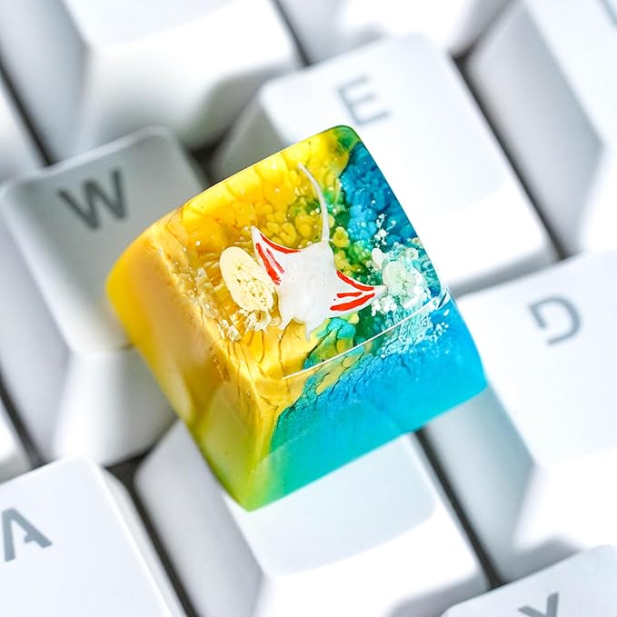 Manta Ray Artisan Keycap Yellow Blue Ocean R1 SA Profile Custom Sea Creatures Keycaps 1U ESC Handmade Gaming Resin Key Cap Cherry MX Switch Compatible Mechanical Keyboard Manta Ray Lover Gift