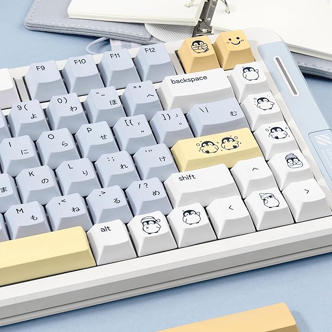 134 Keys Blue&White Penguin Keycaps - Cute PBT Japanese Keycap Cherry Profile Dye Sublimation - Custom White Key Cap for Cherry Gateron MX Switches Mechanical Gaming Keyboard