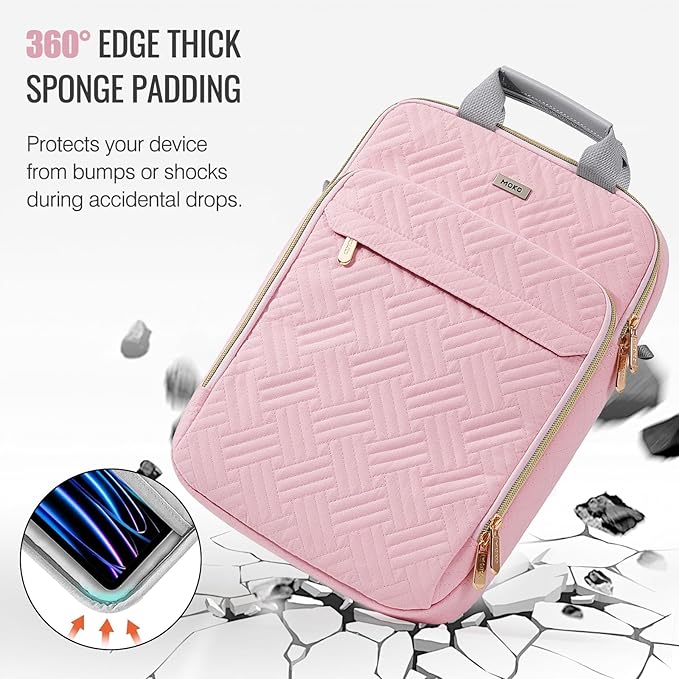 MoKo 13-14 in Puffer Laptop Sleeve Bag for 13-inch New Mac Air M5/Neo A18 Pro, 14-inch Mac Pro M5/M4/M3/M2/M1, 13.8“ Surface, Puffy Laptop Carrying Case with Handle & Shoulder Strap, Pink