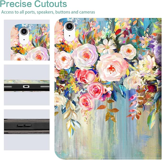 for iPad (A16) 11Th/10Th Generation Case 2025/2022, for iPad Case 11th/10Th Generation 360 Degree Rotating 4 Viewing Angles Pencil Holder/Hand Strap/Pocket Auto Wake/Sleep, Floral Flower