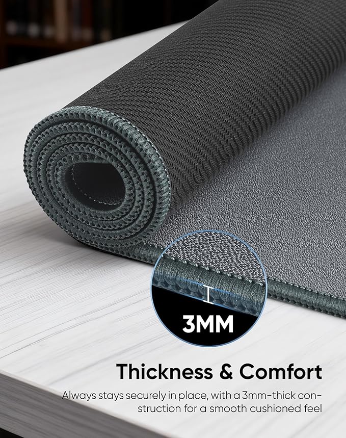 Reniteco Waterproof Large Gaming Mouse Pad with Durable Stitched Edges, Non-Slip Rubber Base, Grainy Jacquard Mouse Mat Desk Pad for Home Office Gaming, 27.6"x11.8"x0.12", Matte Gray
