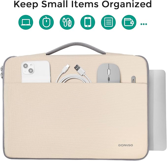 DOMISO 14 inch Laptop Case Sleeve Protective Cover Compatible with 15 inch MacBook Air M4 M3 M2,MacBook Pro,14-15 inch HP Dell ASUS Lenovo Chromebook,Waterproof Computer Cases Bag with Handle,Beige