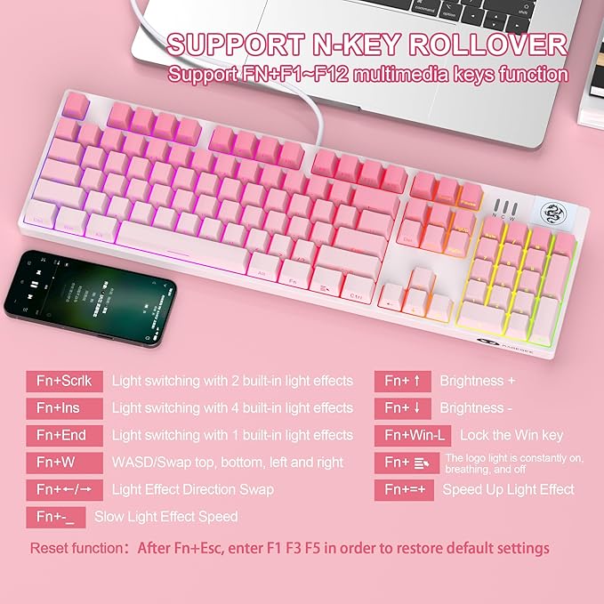 MageGee Mechanical Gaming Keyboard, Wired USB RGB Backlit Keyboard, 104-Key 100% Anti-Ghosting Mechanical Keyboard with Red Switches, Side-Printed Keycaps for Windows PC & Mac