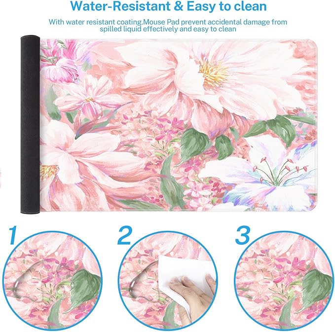 Britimes Large Gaming Mouse Pad Pink Watercolor Hand Painted Peony Flower Non-Slip Desk Pad Keyboard and Mouse Desk Mat for Gamer, Office & Home, 31.5 x 15.7 in