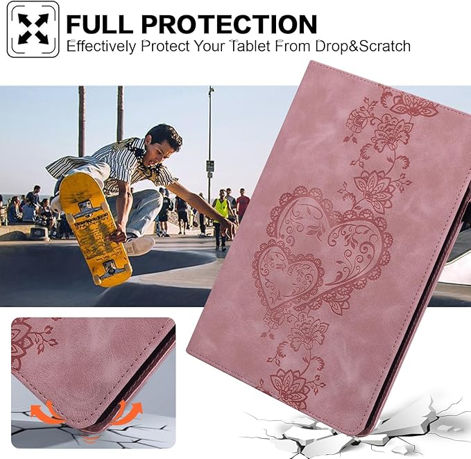 Case for iPad Air 11 Inch 8th/7th/6th Generation (M4/M3/M2) 2026/2025/2024, iPad Air 5th/4th Case 10.9 Inch 2022/2020 Embossed PU Leather Stand Shockproof Cover with Pencil Holder, Pink