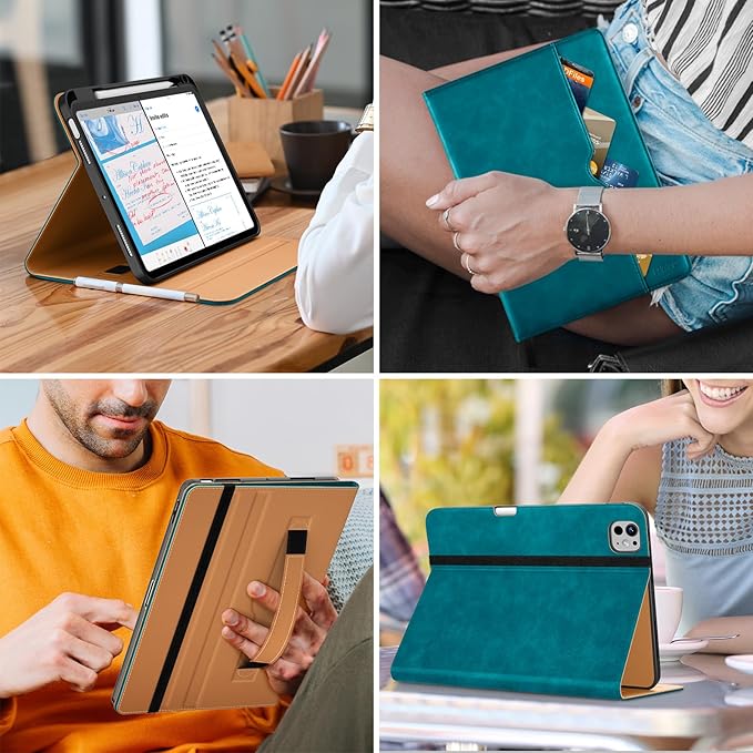 DTTO for iPad Pro 11 inch Case (M5/M4) 2025/2024, Premium Leather Business Folio Stand Cover with Pencil Holder - Auto Wake/Sleep and Multiple Viewing Angles, Teal