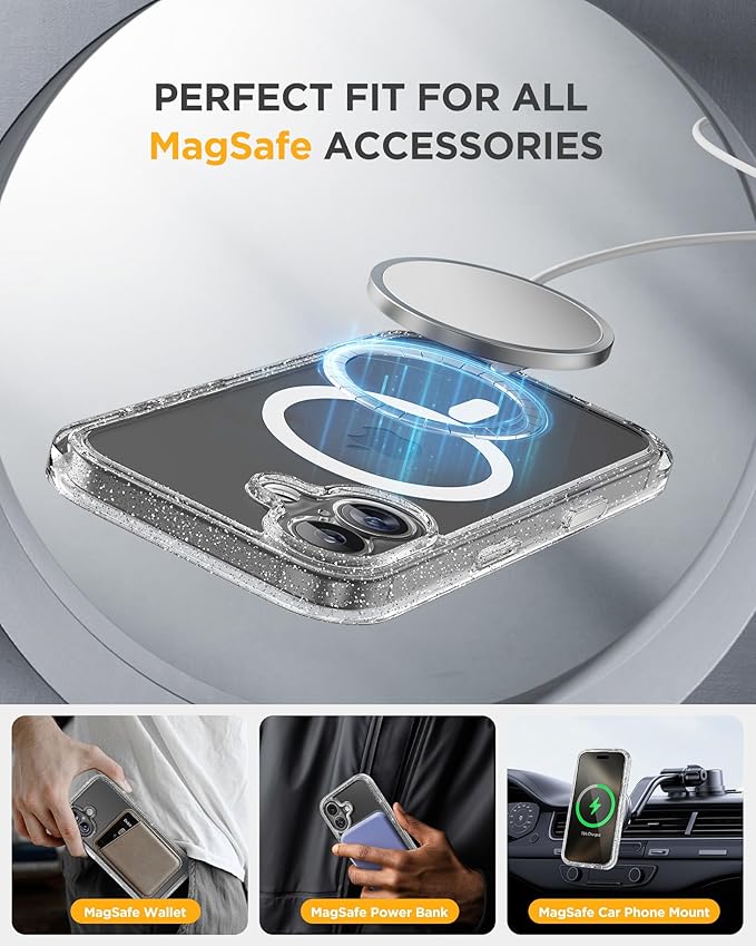Miracase for iPhone 17 Case 6.3'', Full-Body Military Drop Protection Outdoor Phone case with Built-in Glass Screen &Camera Control,Easy Installation,No Gap,Compatible with MagSafe,Clear Glitter