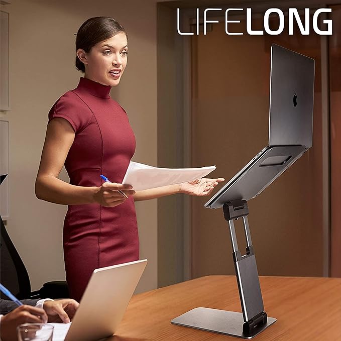 Lifelong Adjustable Laptop Stand for Desk, Ergonomic Premium Aluminum Laptop Riser, Portable Foldable Computer Stand, Height Adjustable up to 20”, Fits 10-17 Inch Laptops & MacBooks