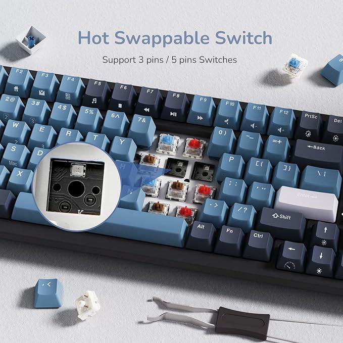 RK ROYAL KLUDGE RK98 Wireless Mechanical Keyboard, Triple Mode 2.4G/BT5.1/USB-C Hot Swappable Keyboard with Number Pad, Pre-lubed Linear Switches RGB Backlit Gaming Keyboard, Software Support