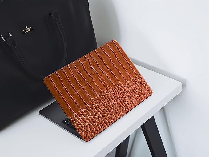 Compatible with Crocodile MacBook Air 13 inch Case 2021 2020 2019 2018 M1 A2337 A2179 A1932, Textured Elegant Luxury Aligator Skin Snakeskin PU Leather Hard Shell & Keyboard Cover, Brown
