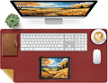Bloss Red Leather Desk Mat Protector,Large Mouse Pad,Dual-Side Use Mouse Pads,Office Desks Mats,Laptop Protector Desks Mat,Waterproof Dual-Side Desk Keyboard/Writing Pad for Office/Home.31.5"x 15.7"