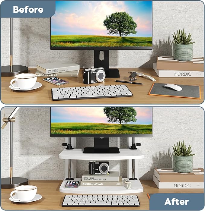 15.6 14 13.3 Inch Laptop Computer Monitor Stand Riser for Reduced Neck Strain, Adjustable Height Desk Shelf Organizer Monitor Riser Stand for PC Monitor Laptop - Withe - Wood Grain, MR01-L