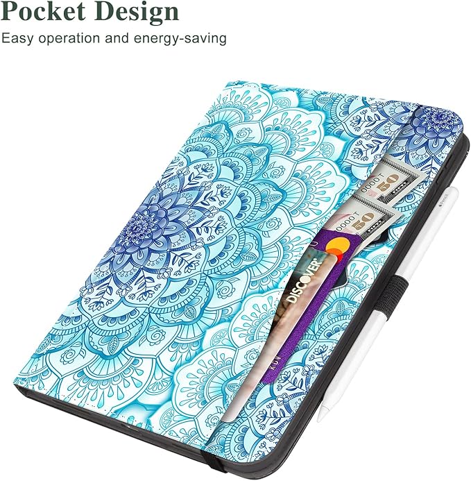 Vimorco Case for iPad (A16) 11th Generation 2025, for iPad 11th/10th Generation Case, Faux Leather Protective Adjustable Cover, Auto Sleep/Wake, Card Pocket with Pencil Holder, Green Mandala