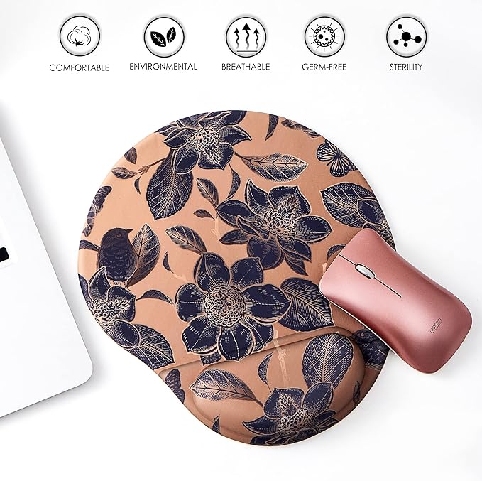 Ergonomic Mouse Pad with Wrist Support,Cute Mouse Pads with Wrist Rest,Comfortable Mouse Pad for Home Office Gaming Working Computers Laptop,Pain Relief with Non-Slip PU Base (Gold Stamping)