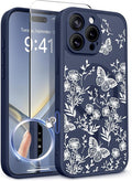 GVIEWIN for iPhone 16 Pro Max Case Compatible with MagSafe, [Military Grade Protection] [Screen Protector] Full Camera Protection Floral Translucent Women Magnetic Phone Case, Tuberose/Blue