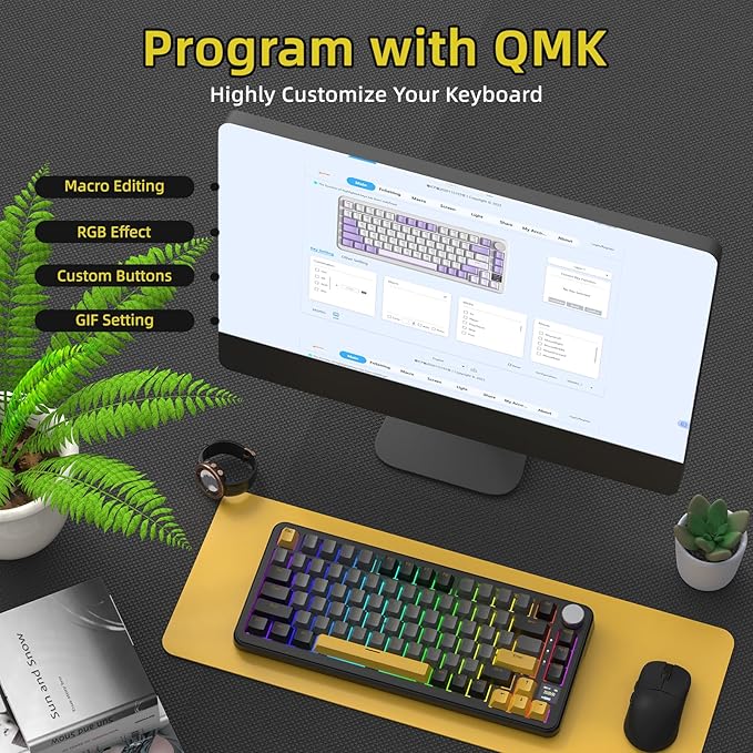 MAGIC-REFINER ATTACK SHARK X85PRO 75% Wireless Mechanical keyboard,TFT Smart Display&Knob,BT/2.4GHz/Wired Custom Gaming Keyboard,Gasket,Hot-Swap,RGB,with Pro Cable&5 Color PBT Keycaps,for PC/MAC,Black