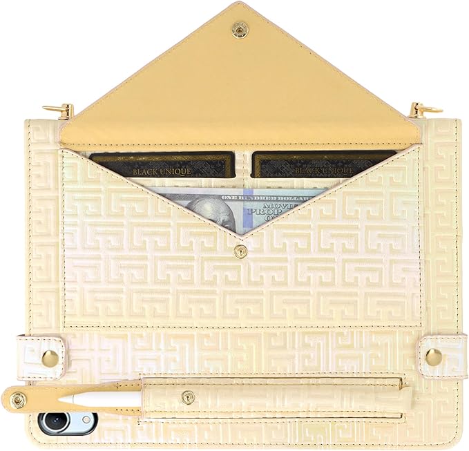 Shiny Case for iPad (A16) 2025 11"/iPad 10th Generation Handbag with Hand Strap, Techcircle Crossbody Iridescent Folio Stand Wallet Case with Pencil Holder+Card Slots+Shoulder Strap, Shiny Yellow