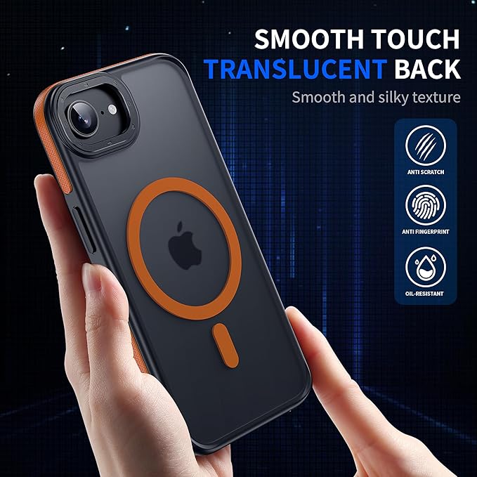 Strong Magnetic for iPhone 16E/17E Case [5X Military-Grade Protection] Compatible with fit MagSafe Shockproof Translucent Slim Thin Case for iPhone 16E-6.1", Orange Bumper