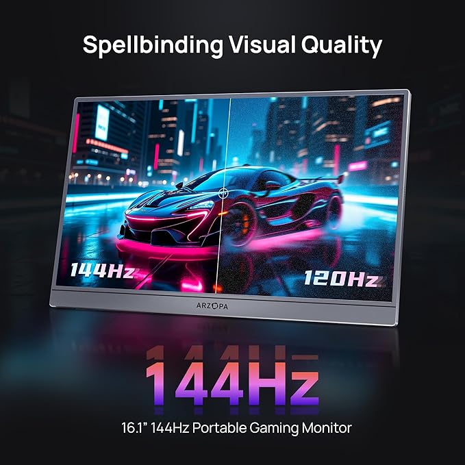 ARZOPA 16.1'' 144Hz Portable Gaming Monitor, 106% sRGB 1080P FHD Kickstand Portable Monitor with HDR, Ultra Slim, Eye Care, External Second Screen for Laptop, PC, PS5, Mac, Xbox-Z1FC Gray