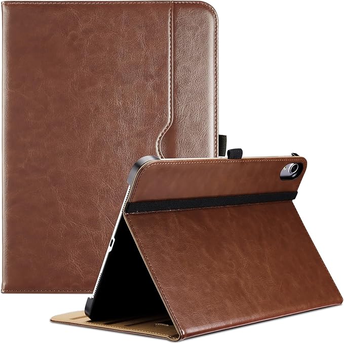 ProCase for iPad A16 11th Generation 11 Inch 2025/iPad 10th Generation Case 10.9 Inch 2022, iPad 11/10 PU Leather Case Business Stand Cover Smart Folio with Hand Strap Front Pocket Pen Loop -Brown