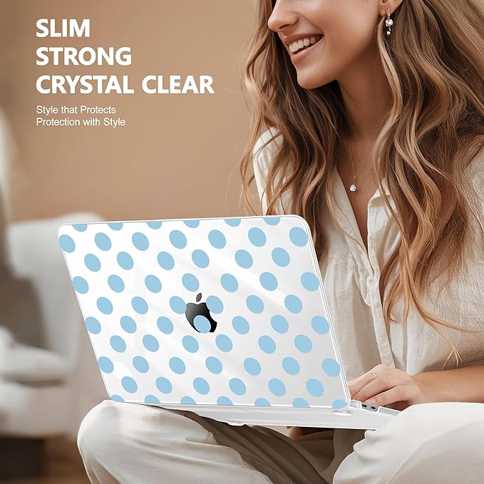 Case for 2026 MacBook Neo 13-inch Laptop with Liquid Retina Display, Release Model A3404, Sturdy Plastic Hard Shell Case + Keyboard Cover + Trackpad Film + Dust Plug, Blue Polka Dots