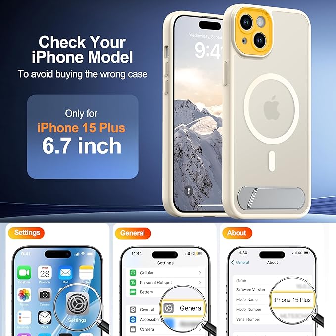 Magnetic Compatible with iPhone 15 Plus Case, [Built-in Kickstand][Full Camera Protection][Compatible with MagSafe][Anti-Fingerprint] Shockproof Phone Case for iPhone 15 Plus 6.7"