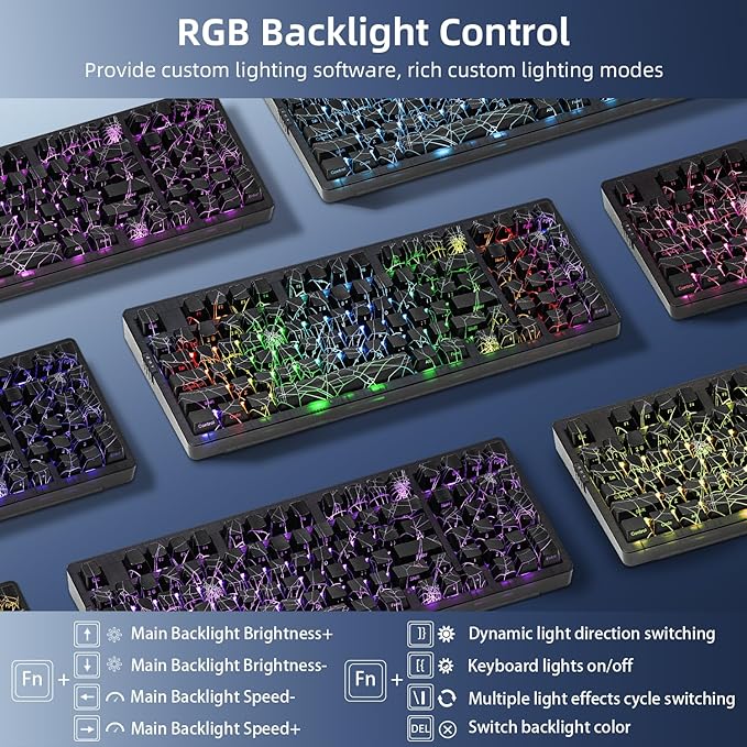 ZORNHER ZH980 Mechanical Keyboard Wireless,95% Creamy Keyboard with Number Pad,Hot-Swappable Custom Gaming Keyboard,Shine Through Spider Web PC,Loud Clicky Blue Switches