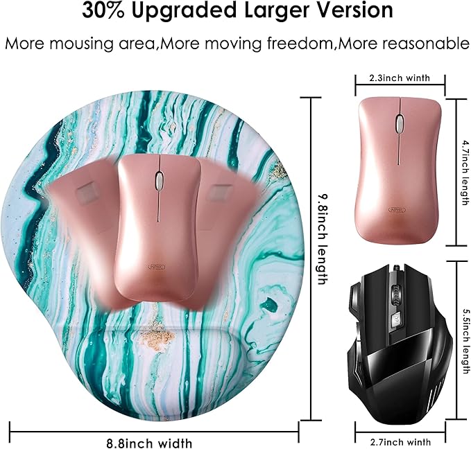 Ergonomic Mouse Pad with Wrist Support,Cute Mouse Pads with Wrist Rest,Comfortable Mouse Pad for Home Office Gaming Working Computers Laptop,Pain Relief with Non-Slip PU Base (Green Marble)